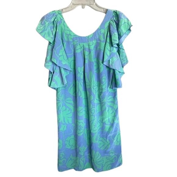 Gant Silk Floral Ruffle Sleeve Midi Dress in Blue and Green Size 6 - Picture 2 of 5